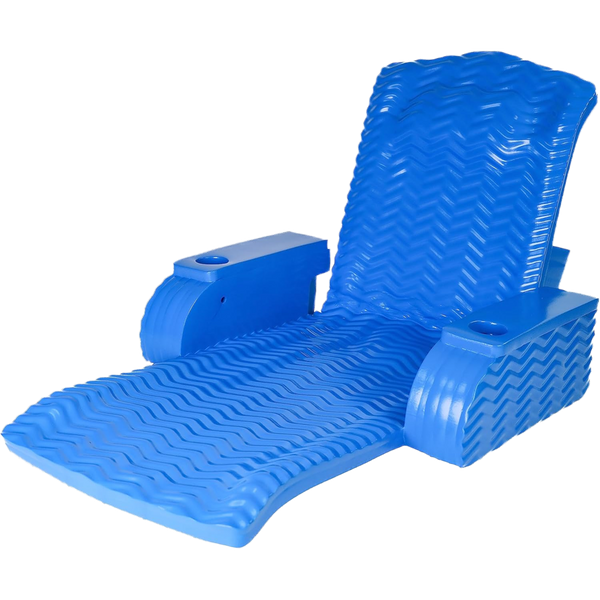 Angled product image of Cococabana blue foam pool chair the best pool float for adults featuring cup holders and textured surface for floating comfort.