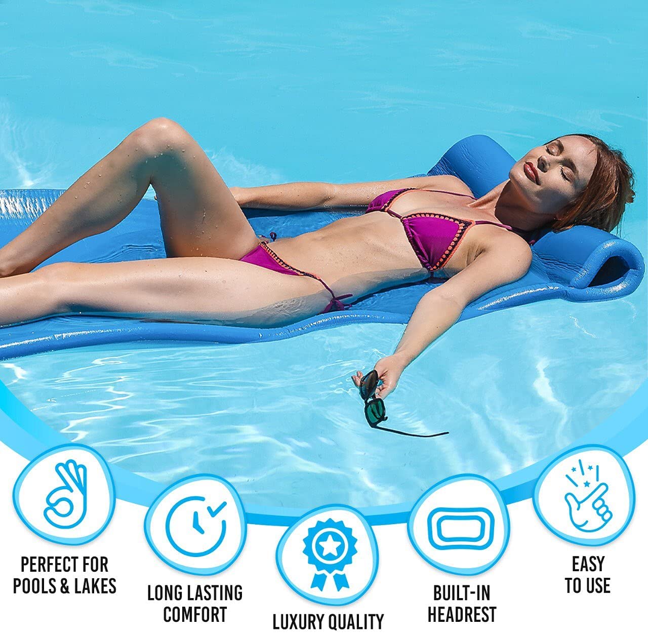 Cococabana Cococabana 70” Foam Pool Float – 70” foam pool float, vinyl‑coated, with headrest, pacific blue, lightweight