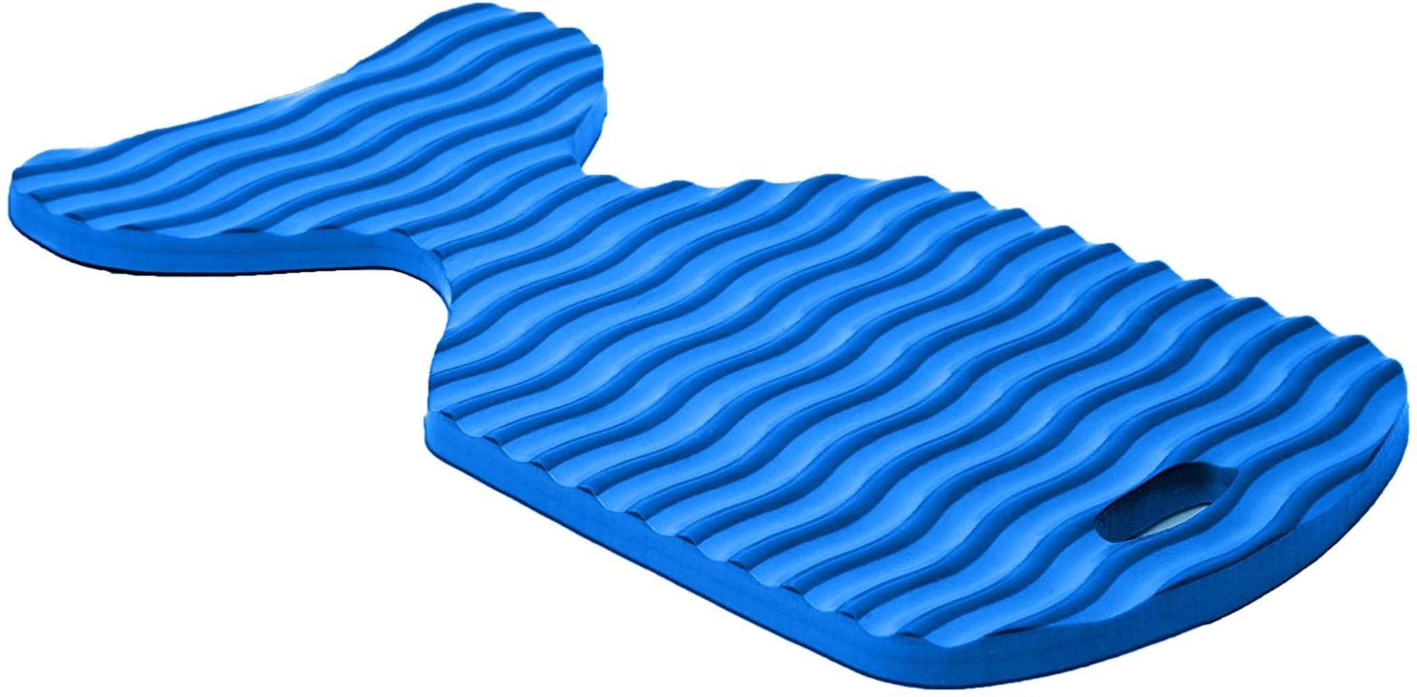 Cococabana whale tail pool float chair in solid blue with textured wave pattern—lightweight, portable, and shaped for back and seat support.

