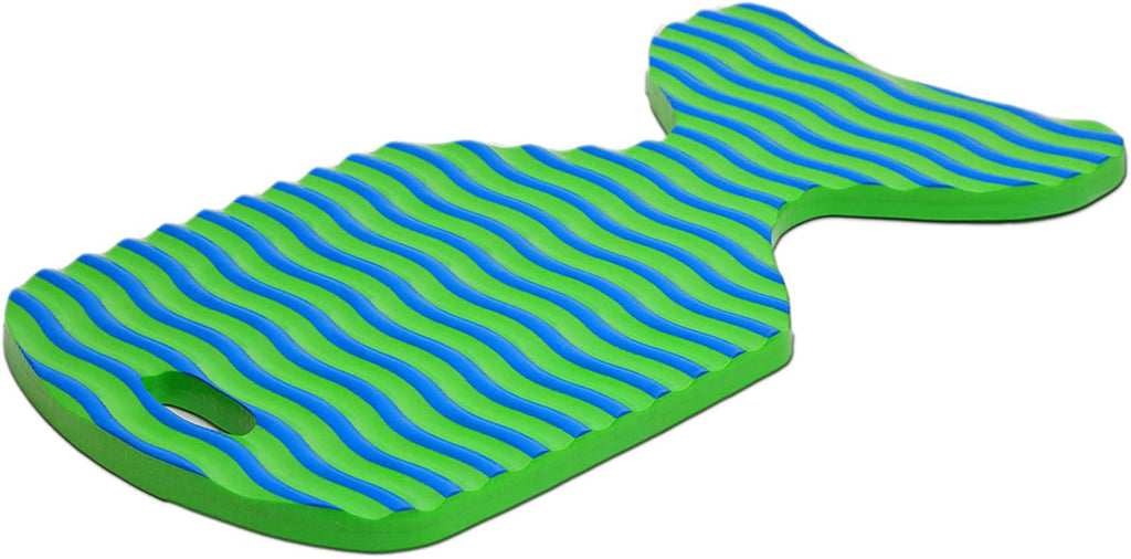 Cococabana whale tail pool float chair in lime green and blue with wavy texture—lightweight, supportive, and features built-in handle for easy transport.

